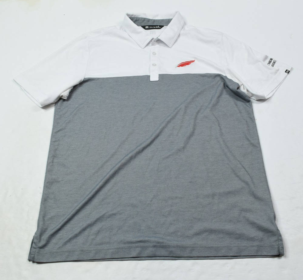 Travis Mathew Golf Polo Shirt Mens XL White Gray Stretch Short Sleeve Golf